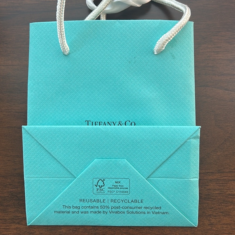 MAKE OFFER! Small Tiffany & Co. Turquoise Bag + Ribbon + enveloppe & blank note - Picture 2 of 7